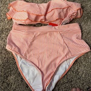 NWOT Striped Orange and White Bikini Set